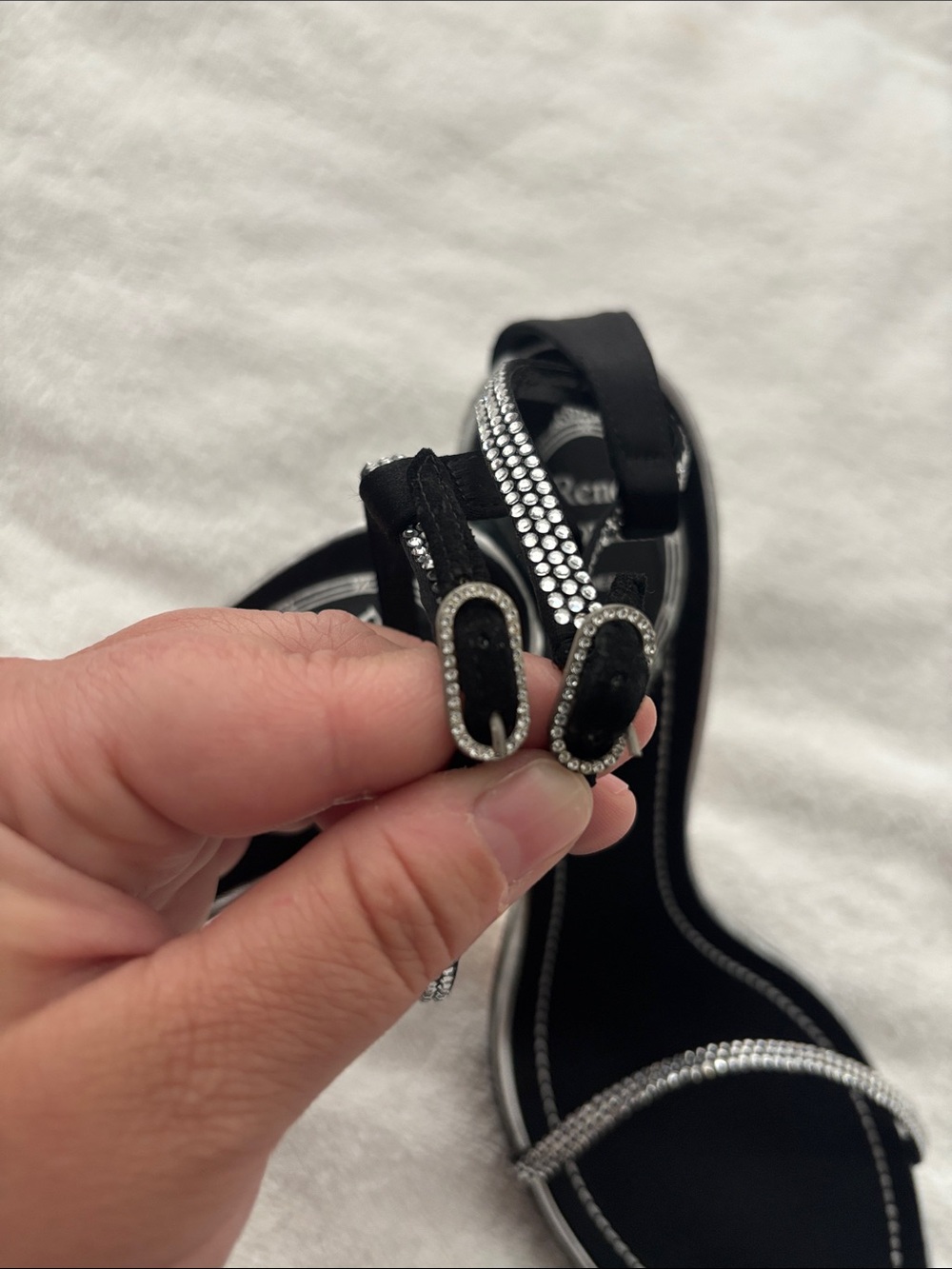 Rene Caovilla Satin Rhinestone Strappy Heels - Picture 14 of 17